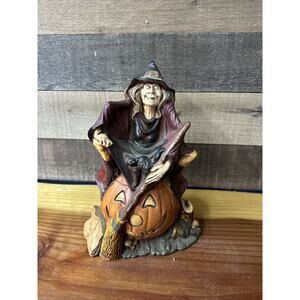 Vintage Halloween Byron Mold Hand Painted Witch on Jack-O-Lantern Figure Flaw